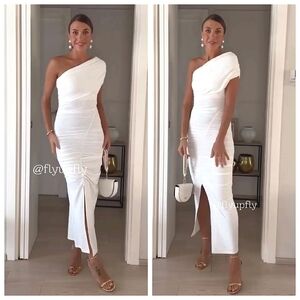 Zara White One-Shoulder Midi Dress